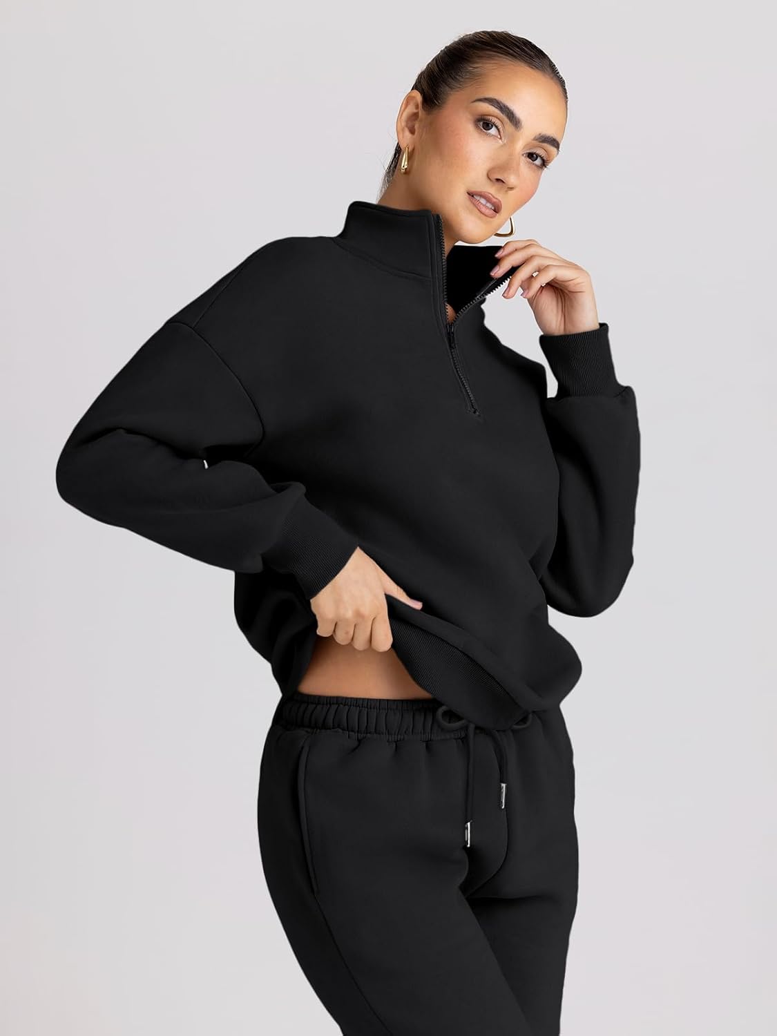 Trendy Queen Womens 2 Piece Outfits Long Sleeve Sweatsuits Half Zip Sweatshirts with Fleece Joggers Sweatpants