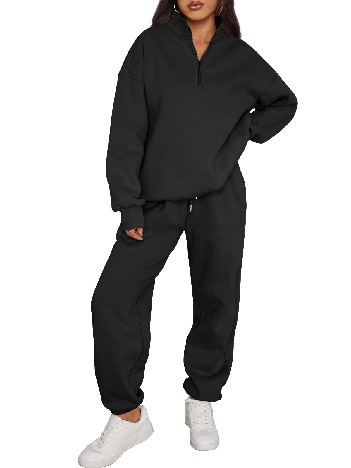 Trendy Queen Womens 2 Piece Outfits Long Sleeve Sweatsuits Half Zip Sweatshirts with Fleece Joggers Sweatpants