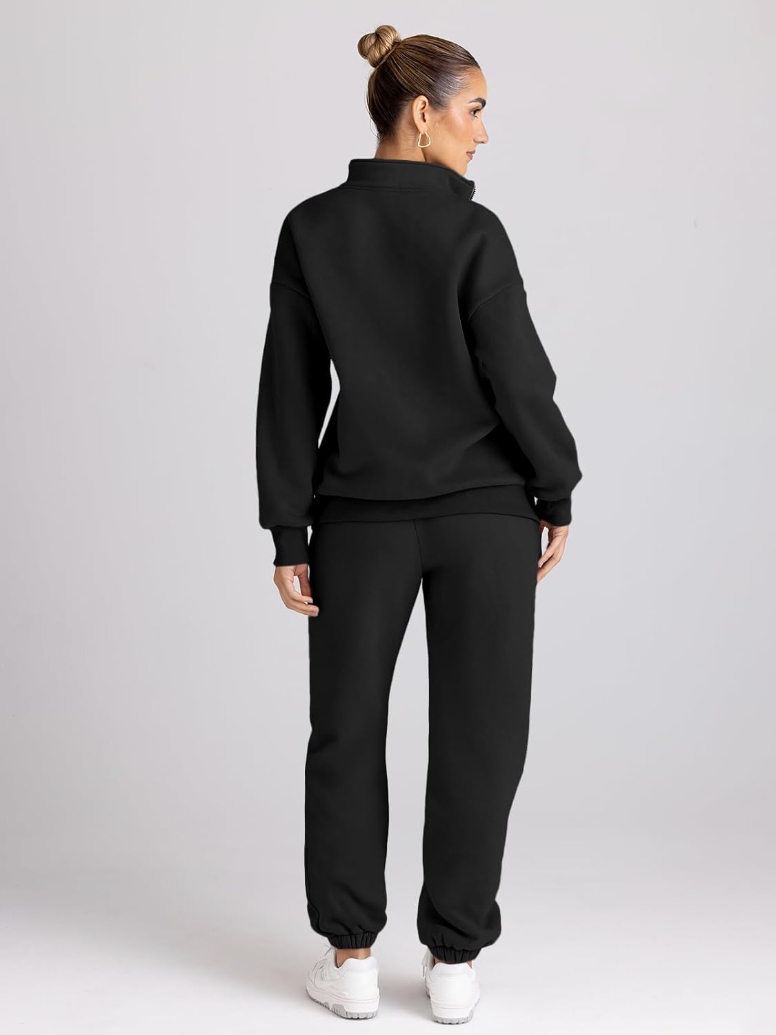 Trendy Queen Womens 2 Piece Outfits Long Sleeve Sweatsuits Half Zip Sweatshirts with Fleece Joggers Sweatpants