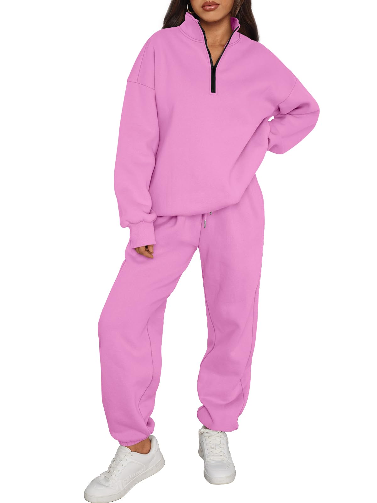 Trendy Queen Womens 2 Piece Outfits Long Sleeve Sweatsuits Half Zip Sweatshirts with Fleece Joggers Sweatpants