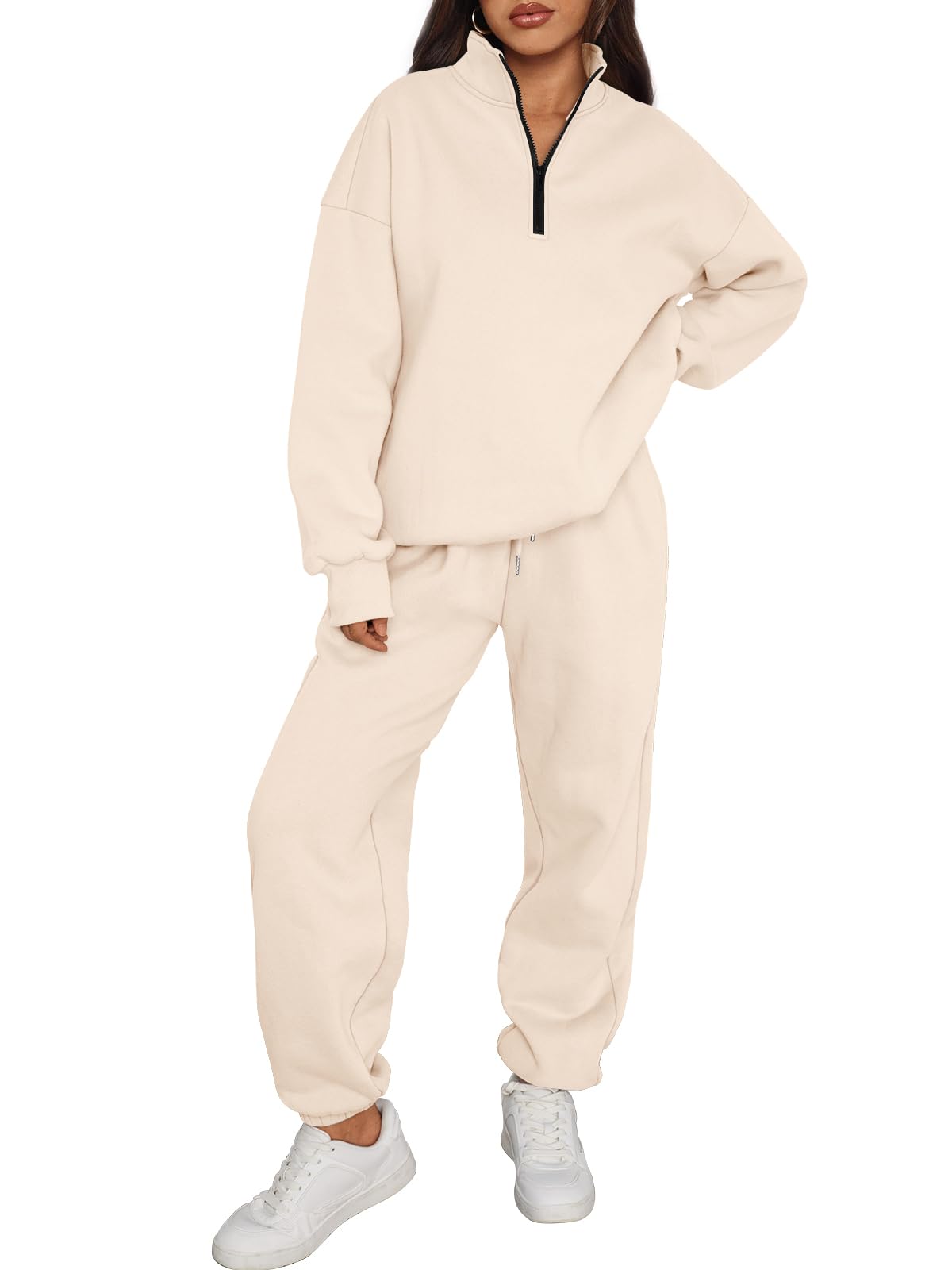 Trendy Queen Womens 2 Piece Outfits Long Sleeve Sweatsuits Half Zip Sweatshirts with Fleece Joggers Sweatpants