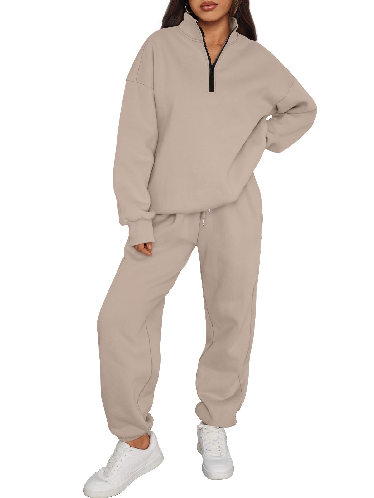 Trendy Queen Womens 2 Piece Outfits Long Sleeve Sweatsuits Half Zip Sweatshirts with Fleece Joggers Sweatpants