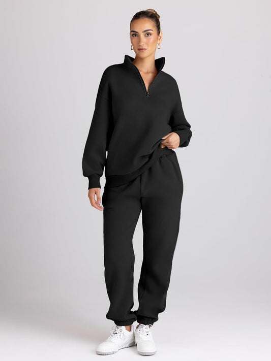 Trendy Queen Womens 2 Piece Outfits Long Sleeve Sweatsuits Half Zip Sweatshirts with Fleece Joggers Sweatpants