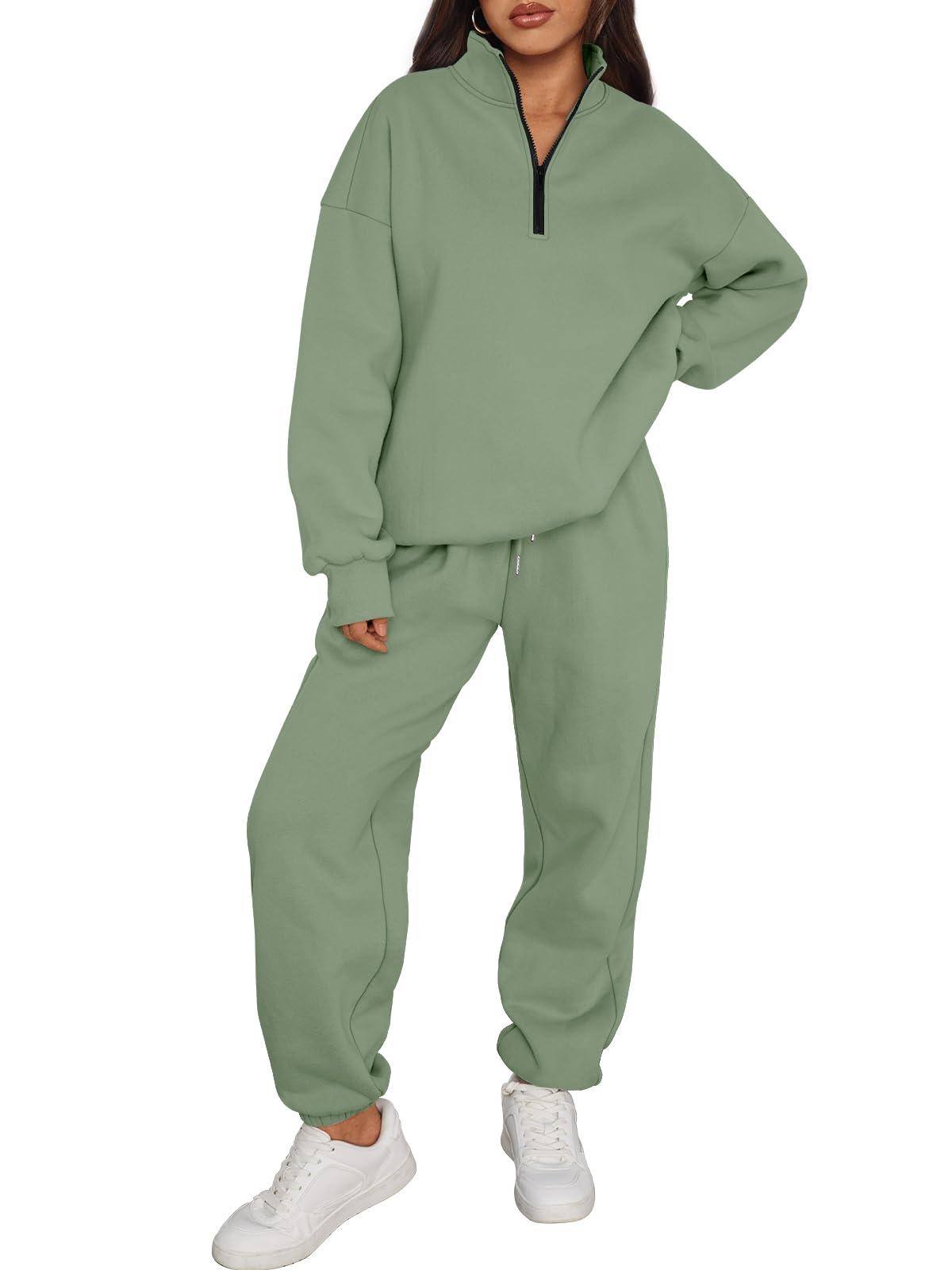 Trendy Queen Womens 2 Piece Outfits Long Sleeve Sweatsuits Half Zip Sweatshirts with Fleece Joggers Sweatpants