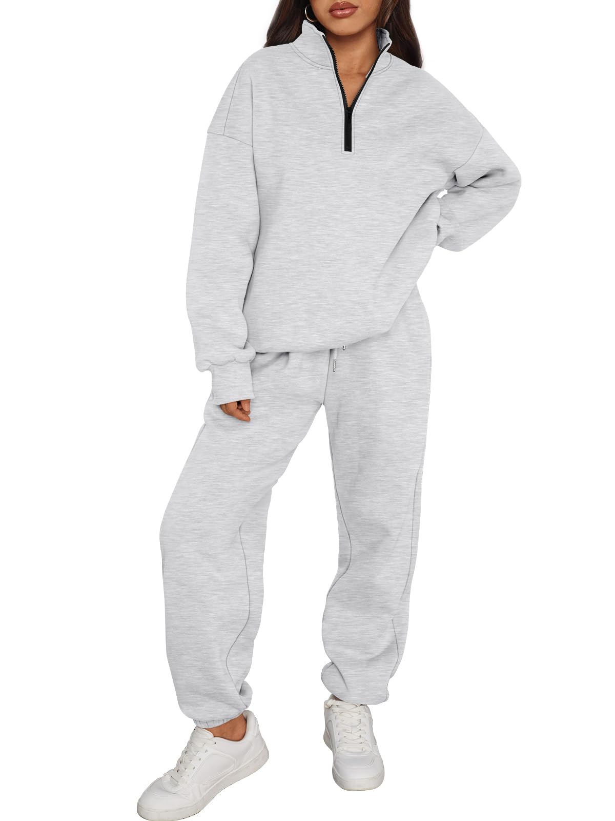 Trendy Queen Womens 2 Piece Outfits Long Sleeve Sweatsuits Half Zip Sweatshirts with Fleece Joggers Sweatpants