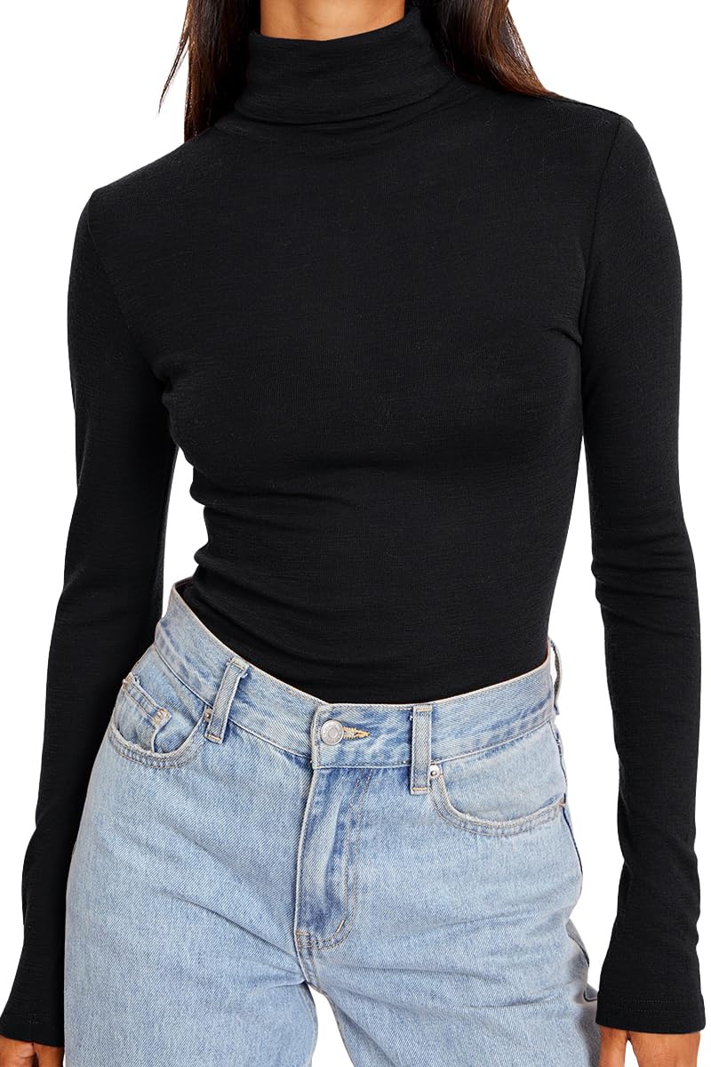 Trendy Queen Women's Turtleneck Long Sleeve Shirts Fall Fashion Basic Thermal Underwear Tops Winter Clothes 2025