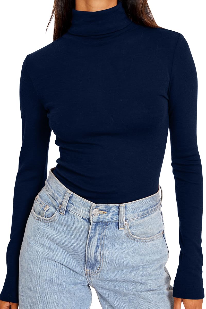 Trendy Queen Women's Turtleneck Long Sleeve Shirts Fall Fashion Basic Thermal Underwear Tops Winter Clothes 2025