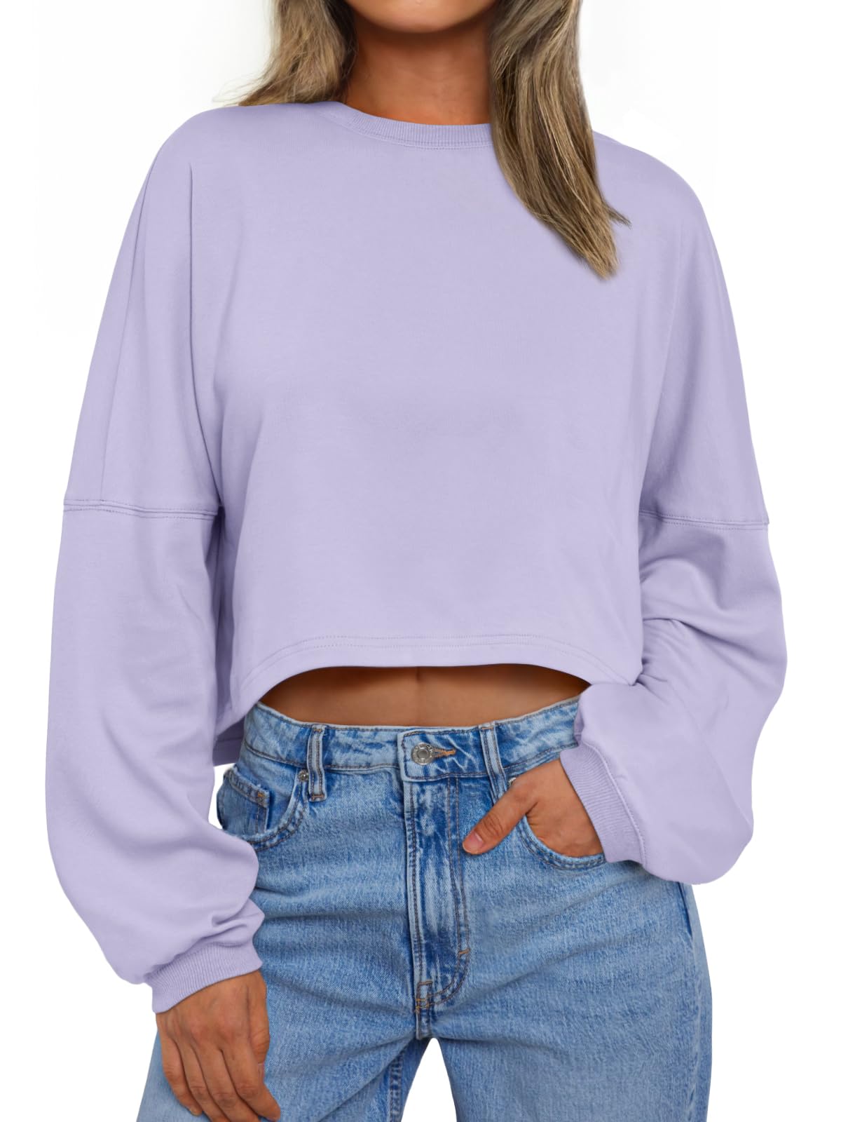 Trendy Queen Cropped Sweatshirts for Women Oversized Crewneck Sweaters Long Sleeve Tops Fall Winter Clothes 2025
