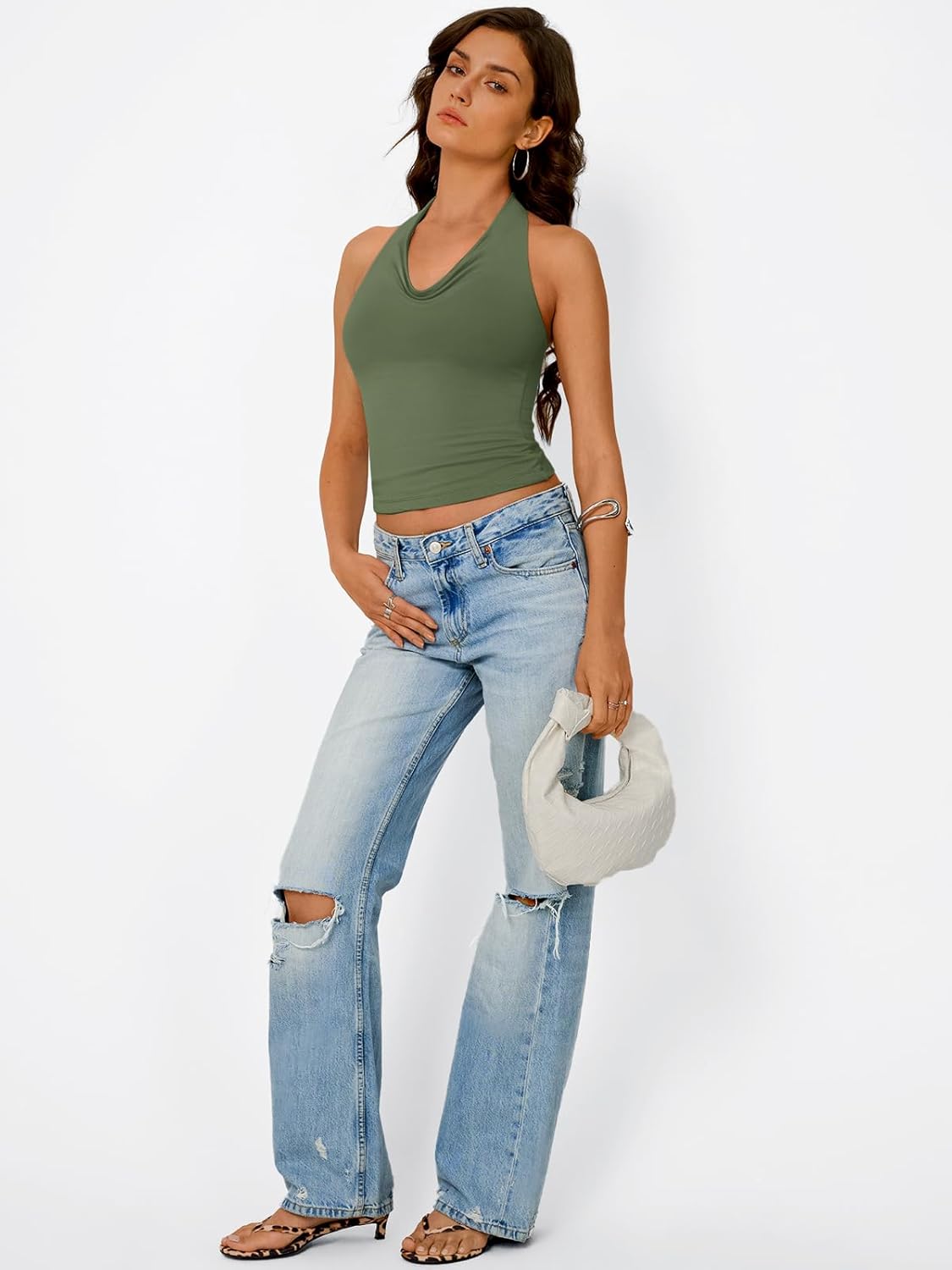Trendy Queen Summer Tops for Women 2025 Going Out Cute y2k Shirts Halter Cowl Neck Backless Basic Vacation Outfits Clothes