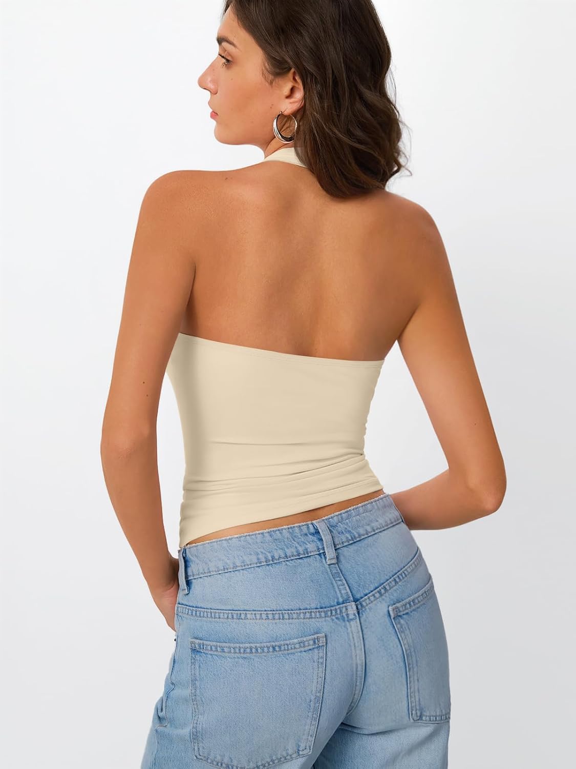 Trendy Queen Halter Tops for Women 2025 Summer Going Out Tops Backless Crop Sleeveless Workout Shirts Cute Y2k Clothes