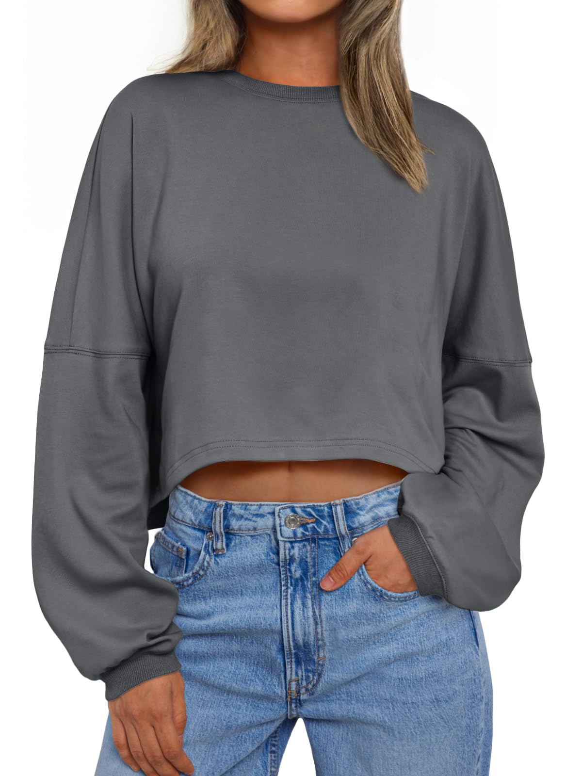 Trendy Queen Cropped Sweatshirts for Women Oversized Crewneck Sweaters Long Sleeve Tops Fall Winter Clothes 2025