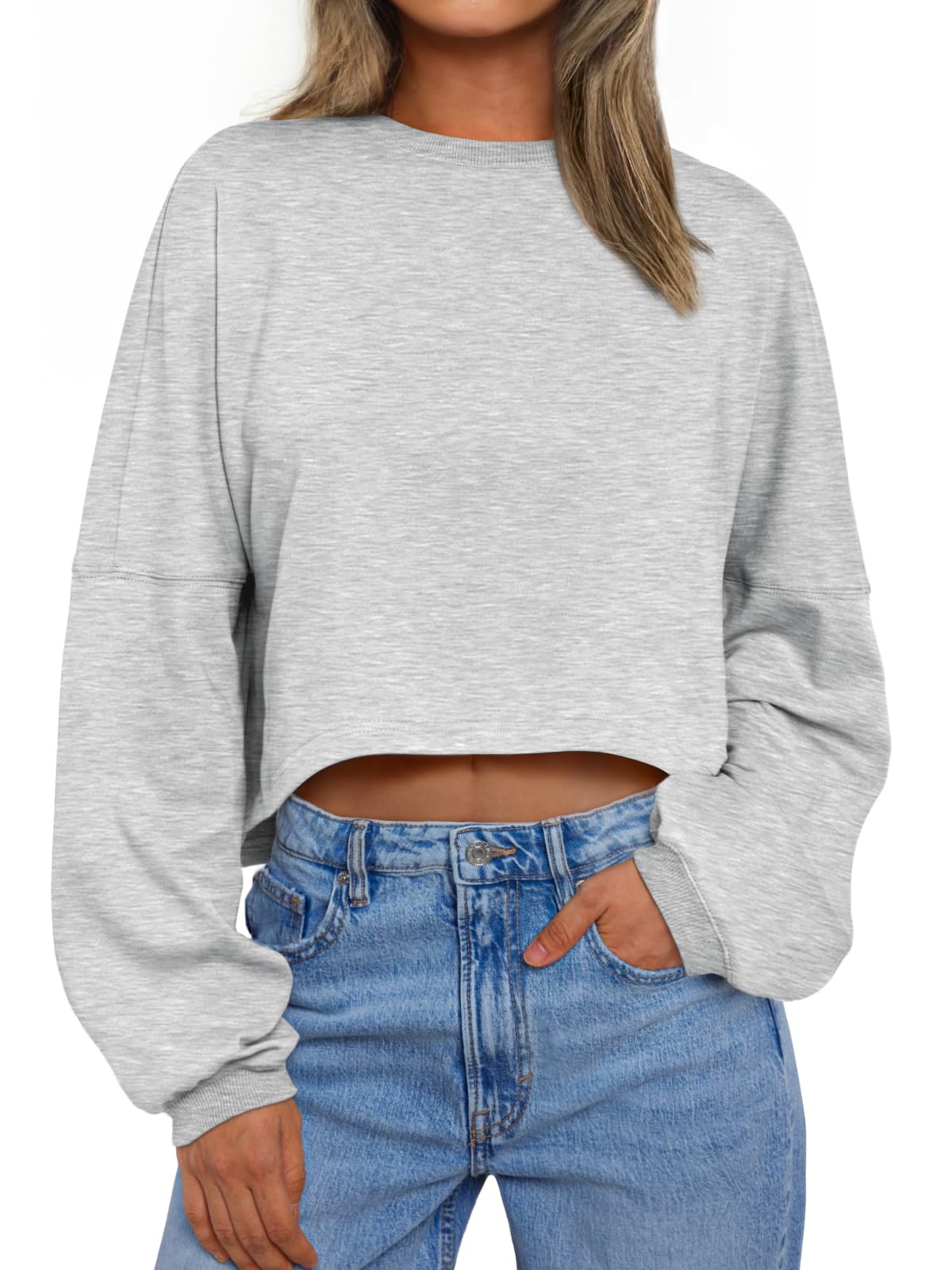 Trendy Queen Cropped Sweatshirts for Women Oversized Crewneck Sweaters Long Sleeve Tops Fall Winter Clothes 2025